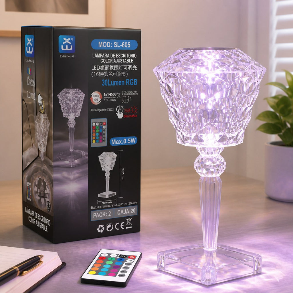 Extrahouse RGB Crystal LED Table Lamp, Remote & Touch Control