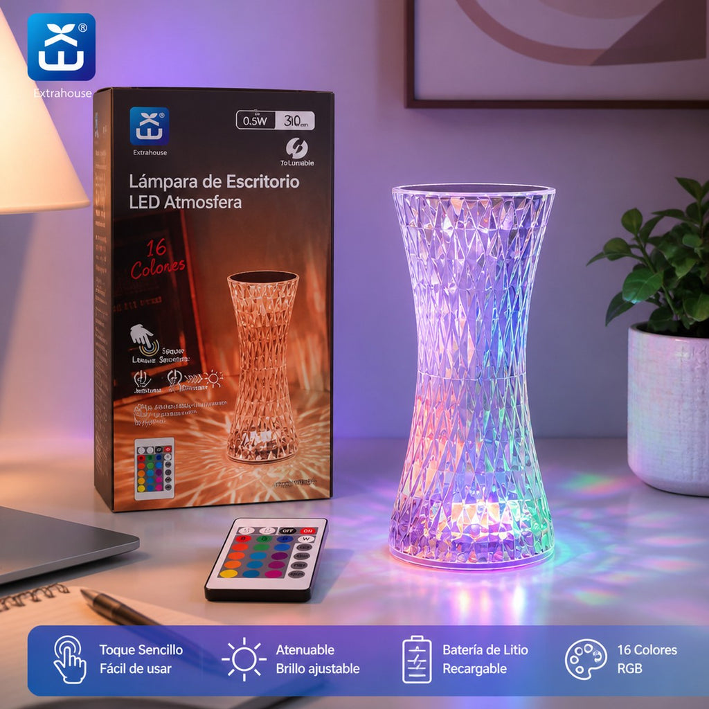 RGB Crystal-Effect Rechargeable LED Desk Lamp with Remote Control