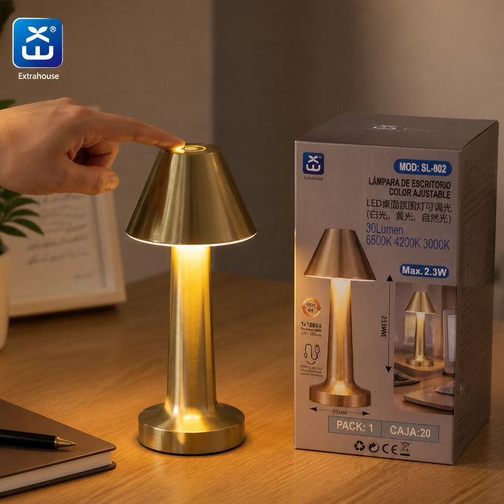 Extrahouse Rechargeable LED Table Lamp, 3-Color Touch Control
