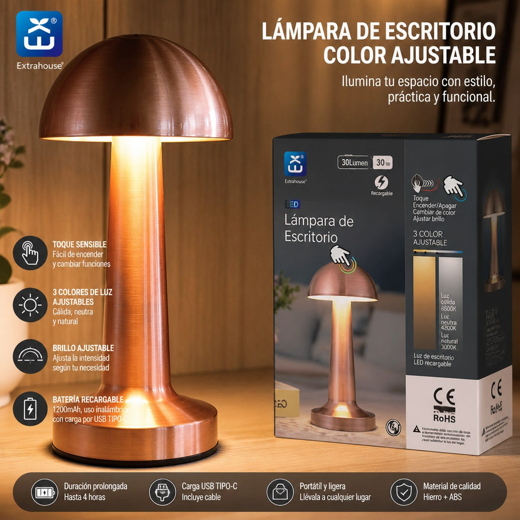 Rechargeable LED Desk Lamp with Adjustable Color Temperature