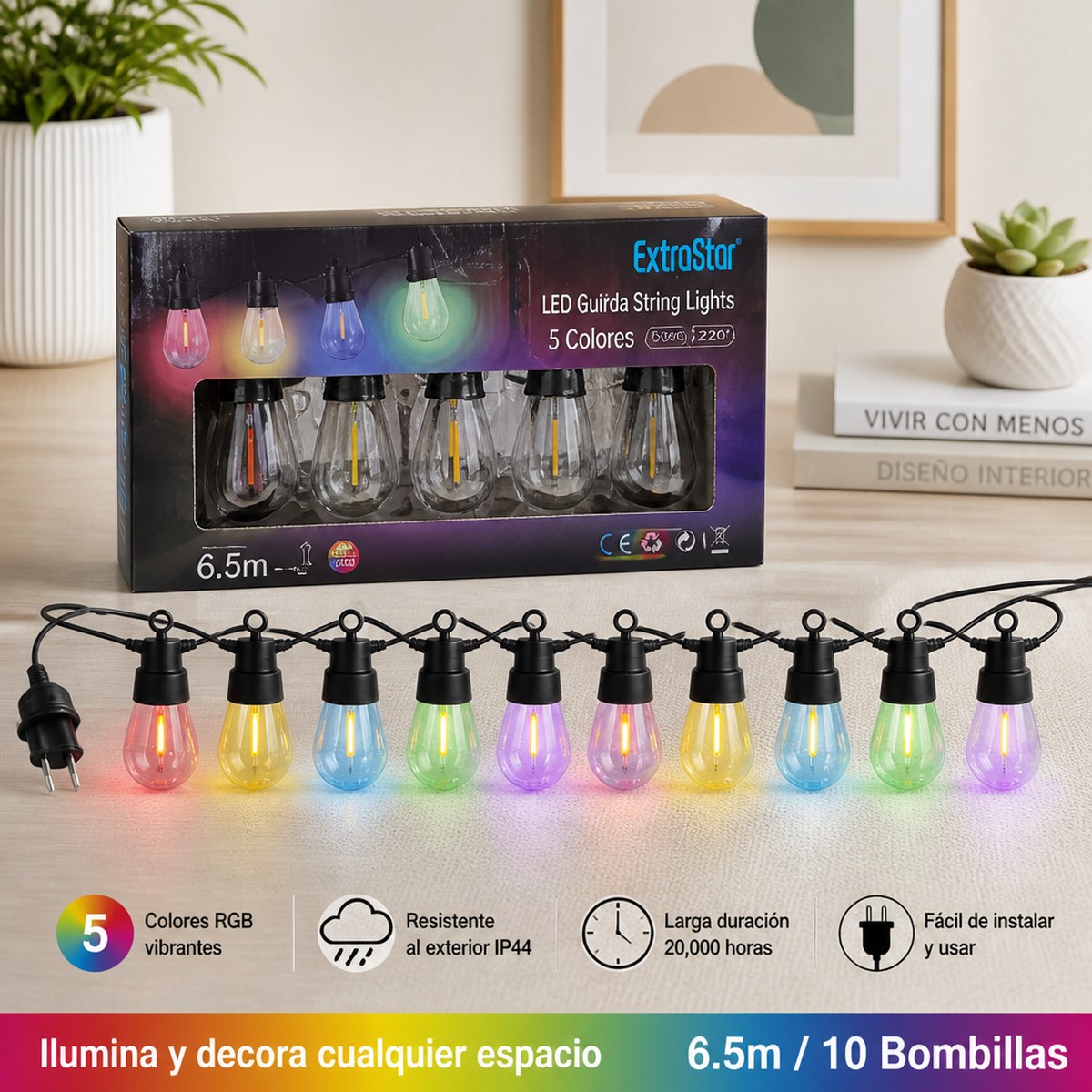 ExtraStar RGB LED Garland, 6.5m, 10 Bulbs