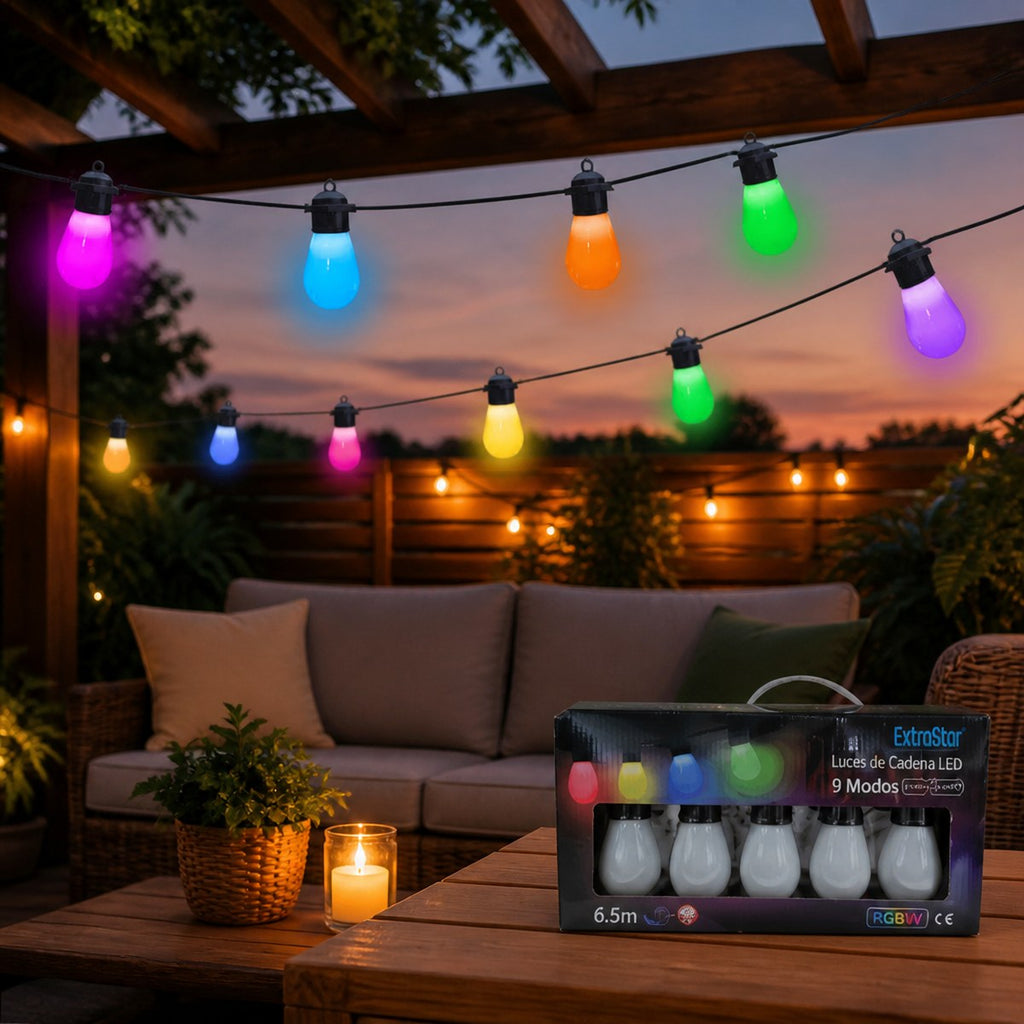 Guirnalda LED RGBW ExtraStar | 6,5 m | 10 Bombillas | 9 Modos | Interior y Exterior