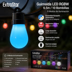 Guirnalda LED RGBW ExtraStar | 6,5 m | 10 Bombillas | 9 Modos | Interior y Exterior