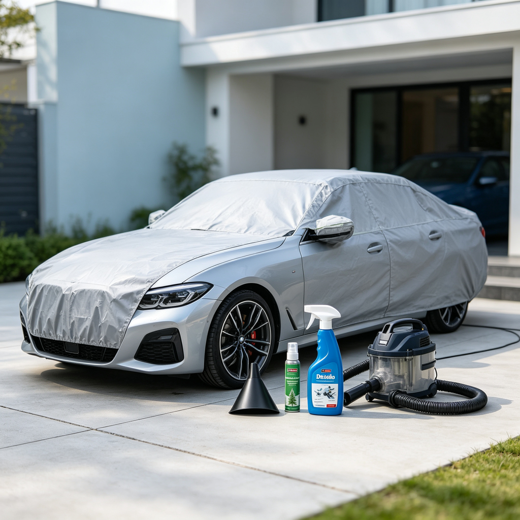 Car Cleaning and Protection Kit - Portable Vacuum Cleaner + Cover + Cleaner + Air Freshener