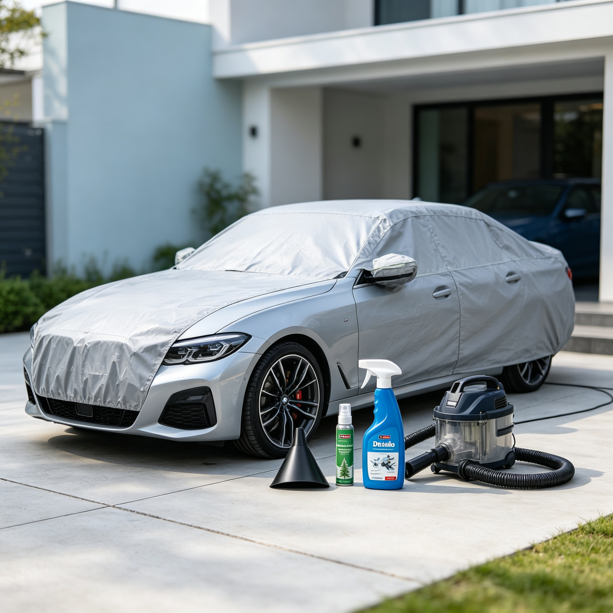 Car Cleaning and Protection Kit - Portable Vacuum Cleaner + Cover + Cleaner + Air Freshener