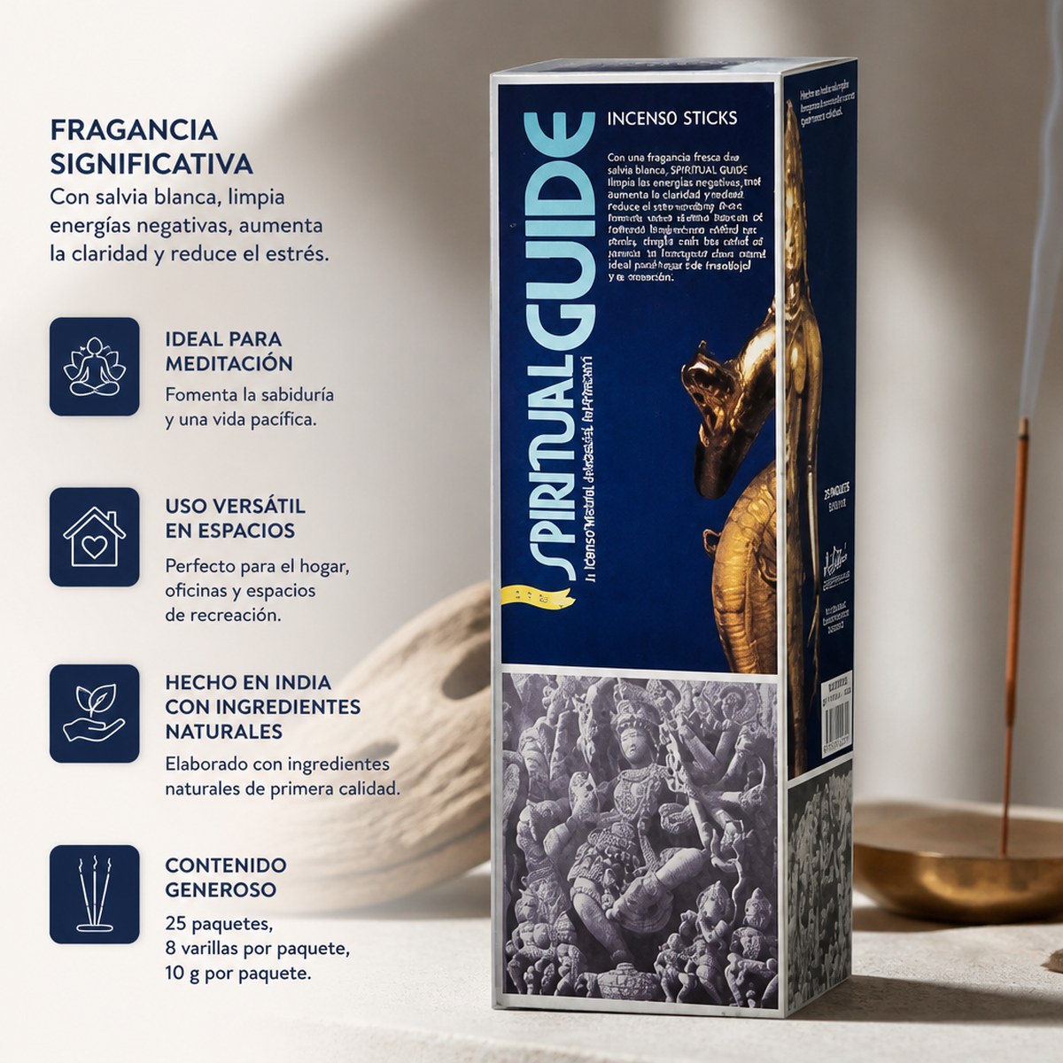 Incienso Andrea Collection Spiritual Guide | 25 Paquetes x 8 Varillas | Meditación y Relajación