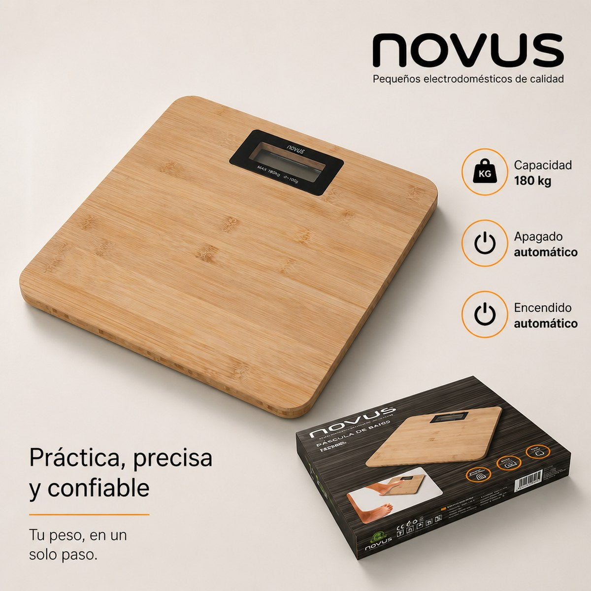 Novus digital bathroom scale with bamboo surface