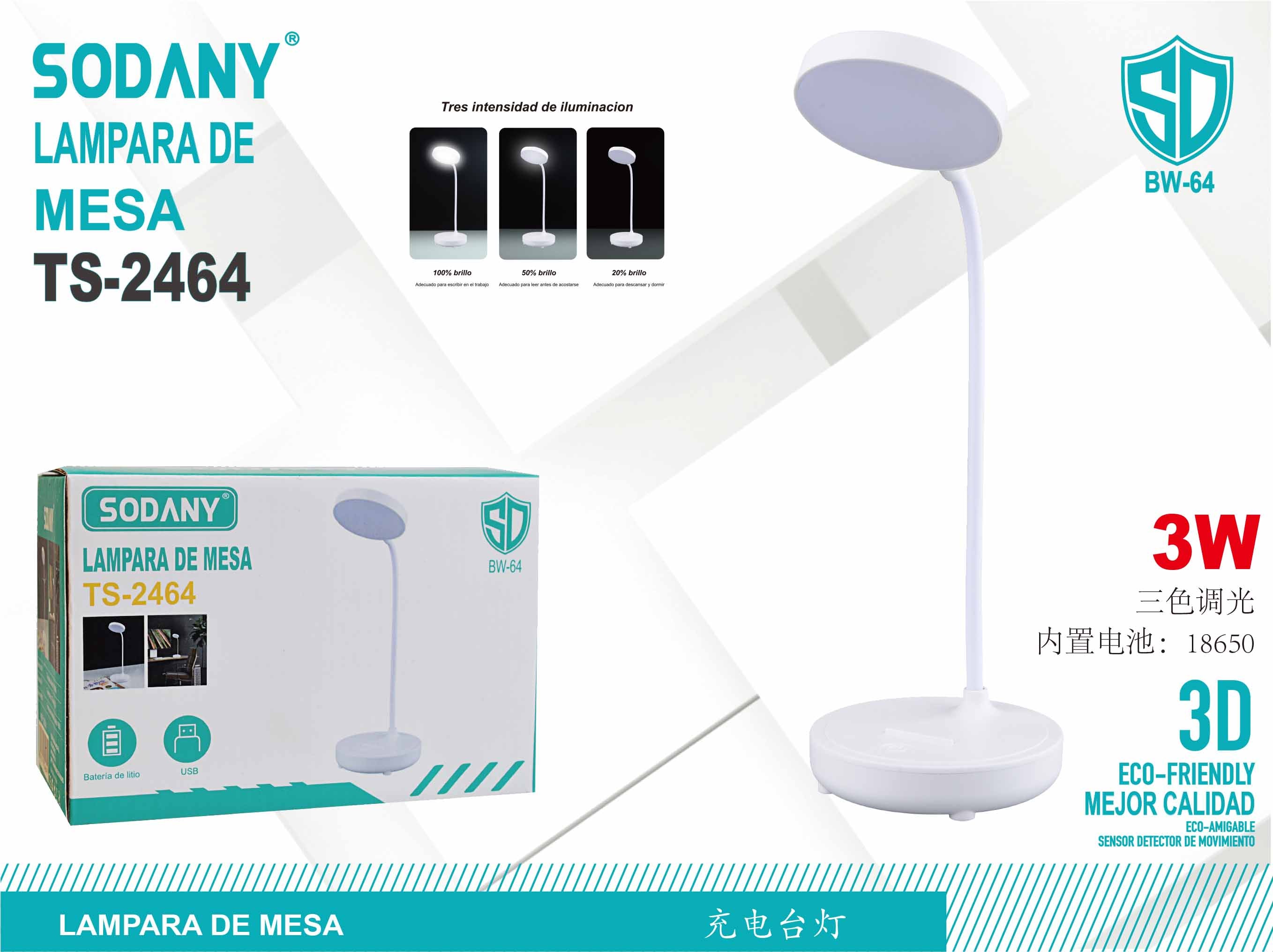 SODANY TS-2464 Dimmable LED Desk Lamp with 3 Light Intensities product images and lifestyle scenes