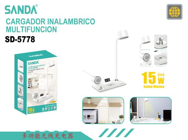 SANDA SD-5778 Multifunction Desk Lamp with 15W Wireless Charger product images and lifestyle scenes