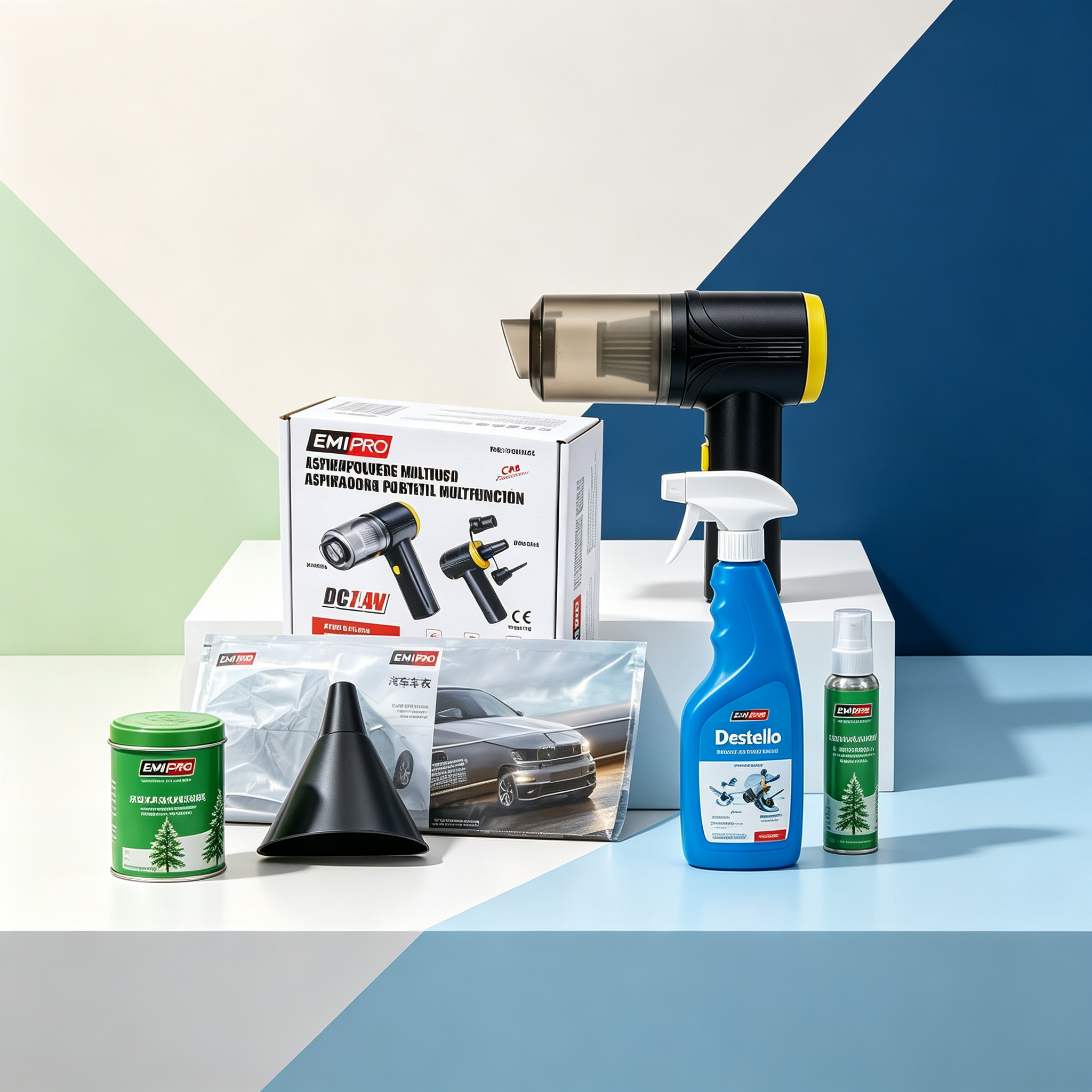 Car Cleaning and Protection Kit - Portable Vacuum Cleaner + Cover + Cleaner + Air Freshener