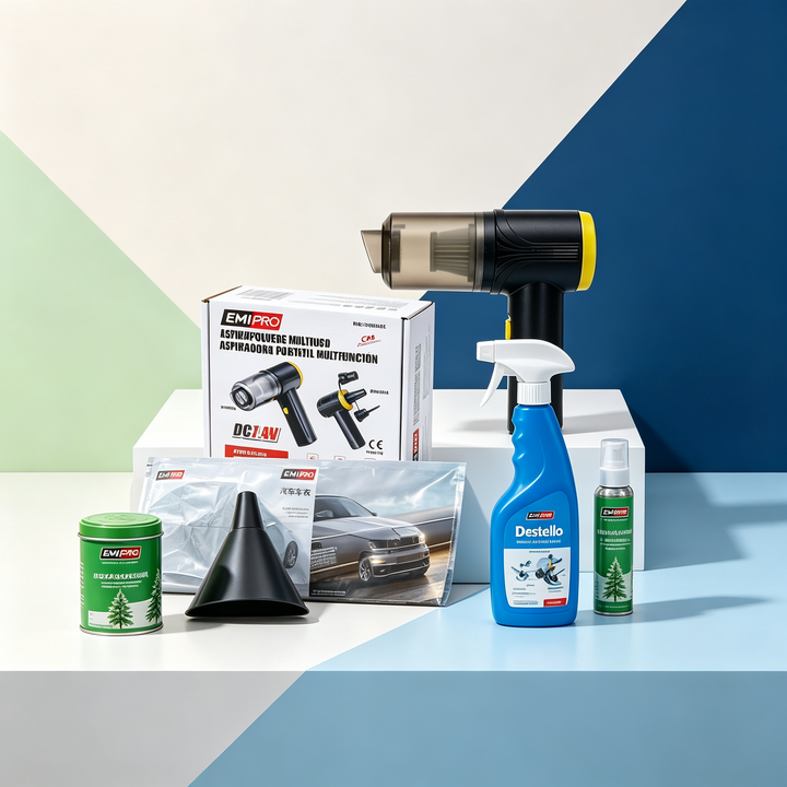 Car Cleaning and Protection Kit - Portable Vacuum Cleaner + Cover + Cleaner + Air Freshener