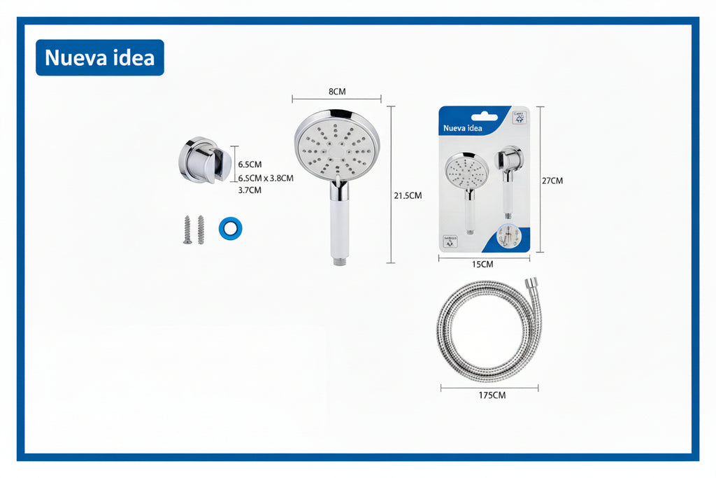 Nueva Idea Shower Head Kit with Hose and Holder product images and lifestyle scenes