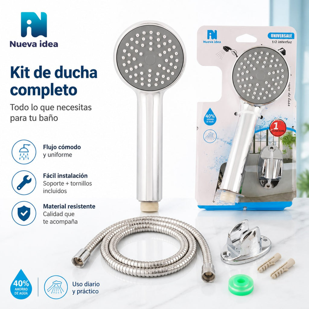 Juego de ducha Nueva Idea con fondo gris y puntos blancos