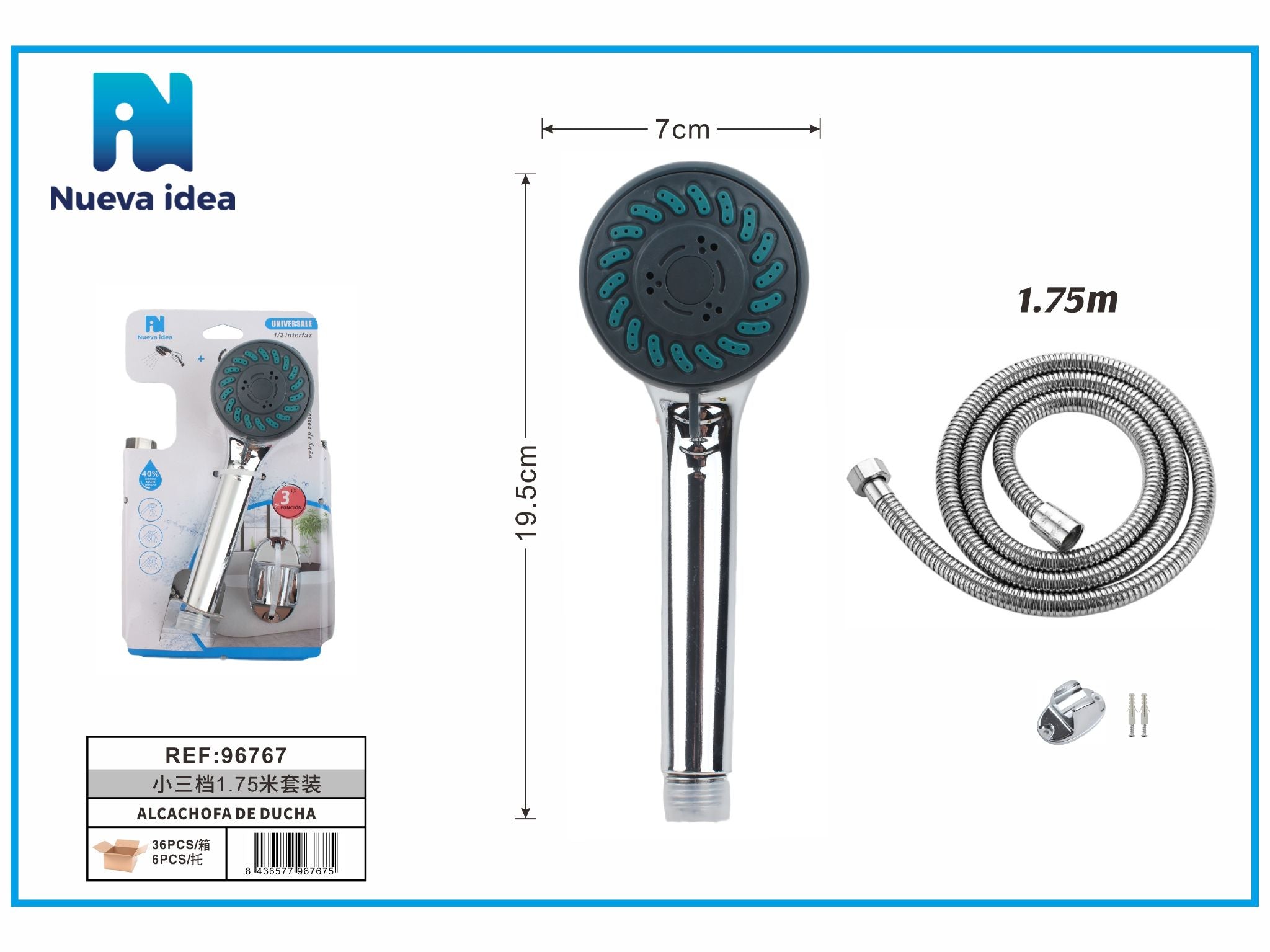 Nueva Idea Multi-Function Shower Head Kit with Hose product images and lifestyle scenes
