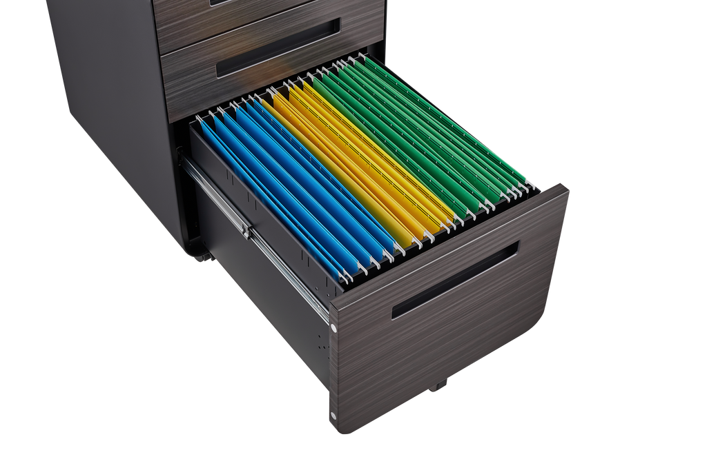 Caja de archivos móvil de 3 cajones para debajo de la mesa de oficina, negra. Almacenamiento moderno y versátil para archivos legales/cartas/A4, diseño anti-derrumbe con 5 ruedas, acero laminado frío, resistente al agua y a la humedad