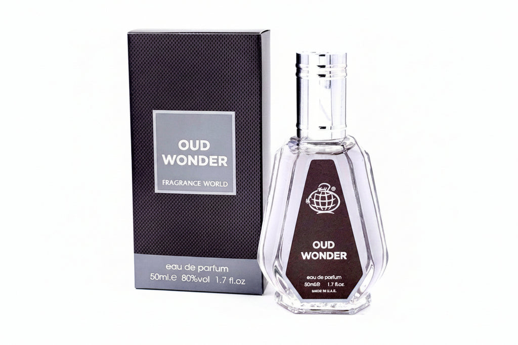 Fragrance World Oud Wonder Eau de Parfum 50ml product images and lifestyle scenes
