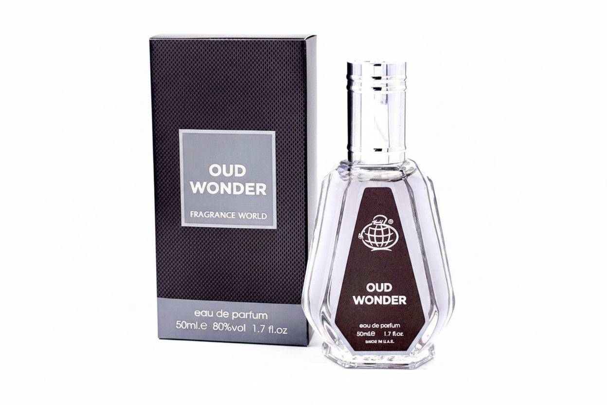 Fragrance World Oud Wonder Eau de Parfum 50ml product images and lifestyle scenes