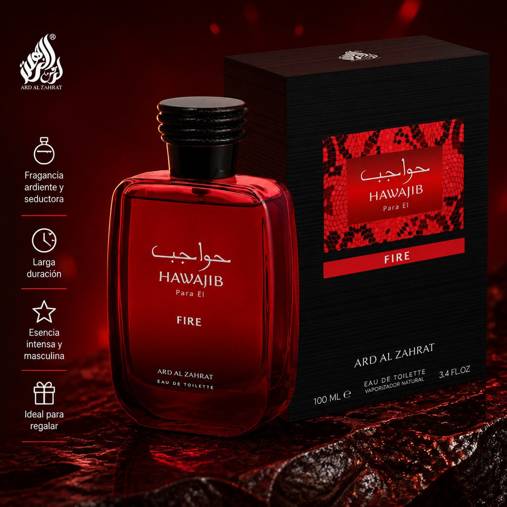 Eau de Toilette Ard Al Zahrat Hawajib Fire para Hombre, 100 ml