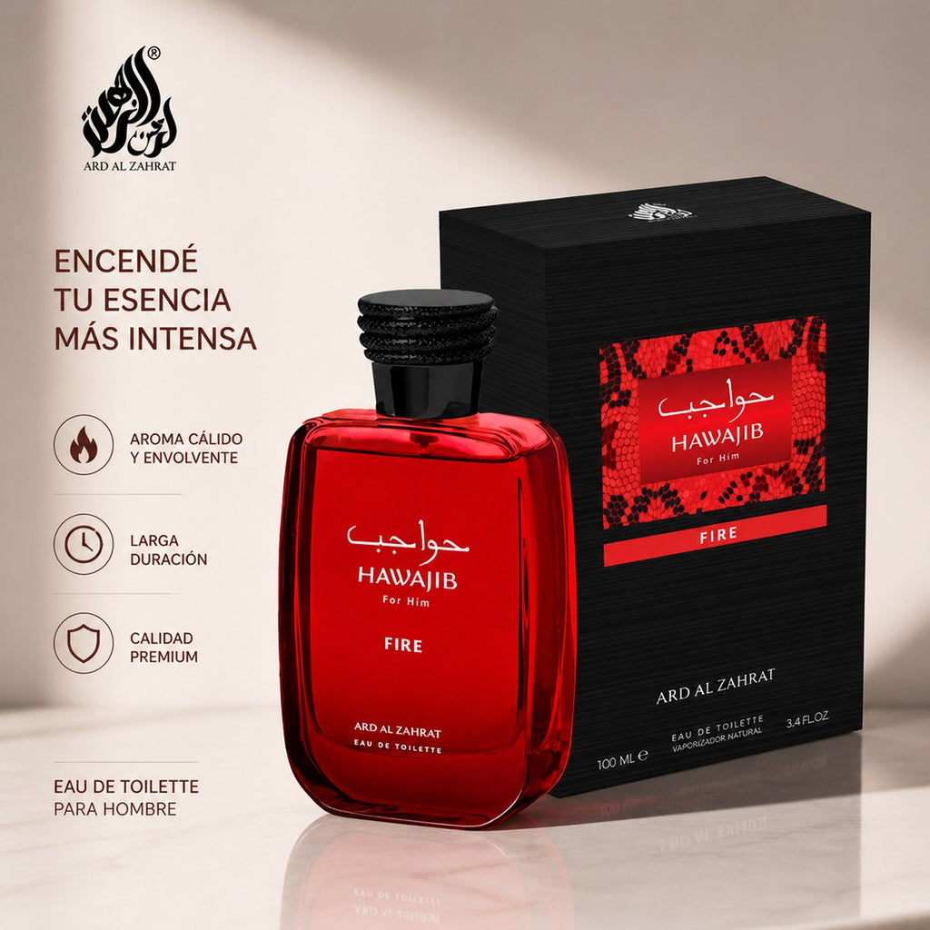 Eau de Toilette Ard Al Zahrat Hawajib Fire para Hombre, 100 ml
