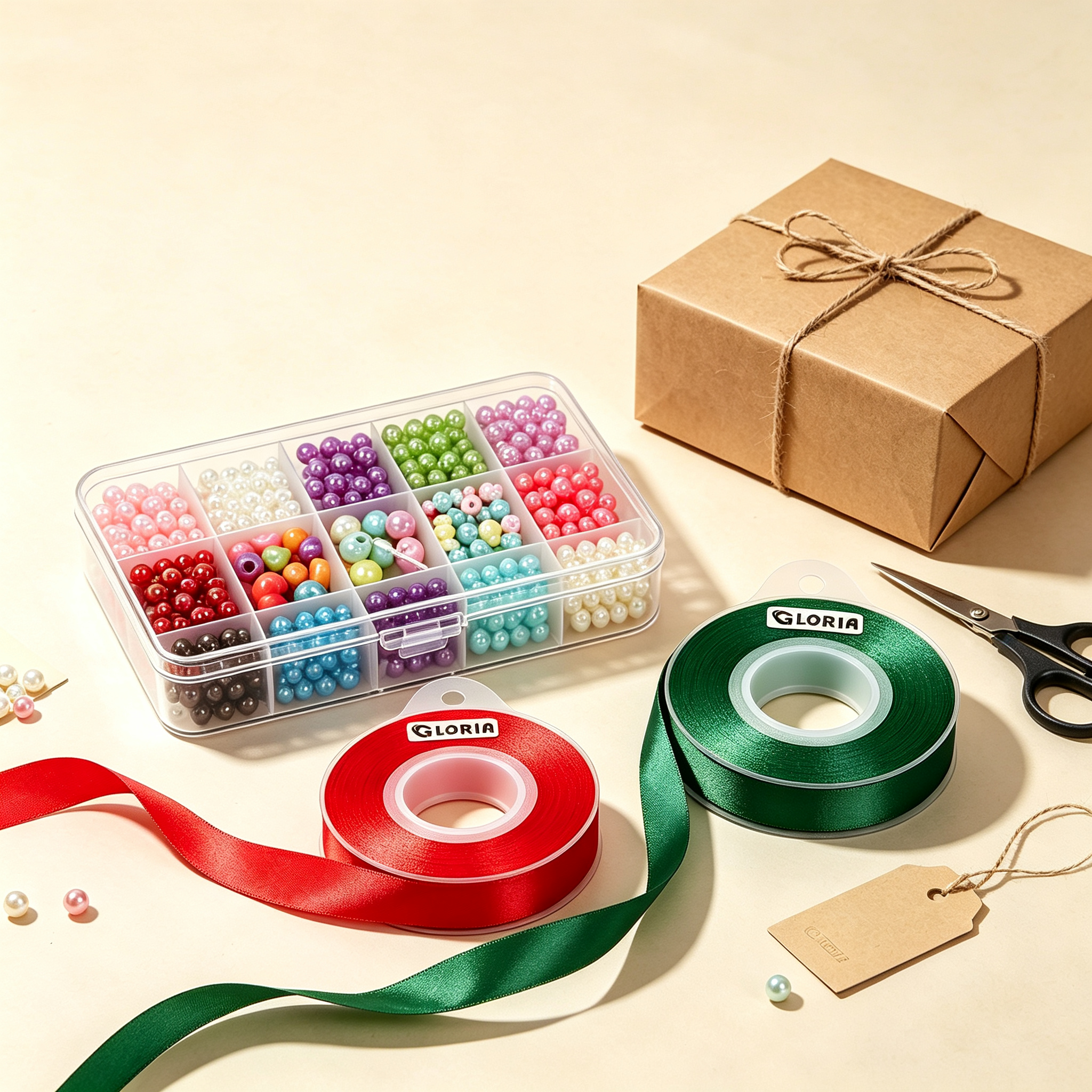 Gift Decorating Kit - Satin Ribbons and Pearls for Wrapping