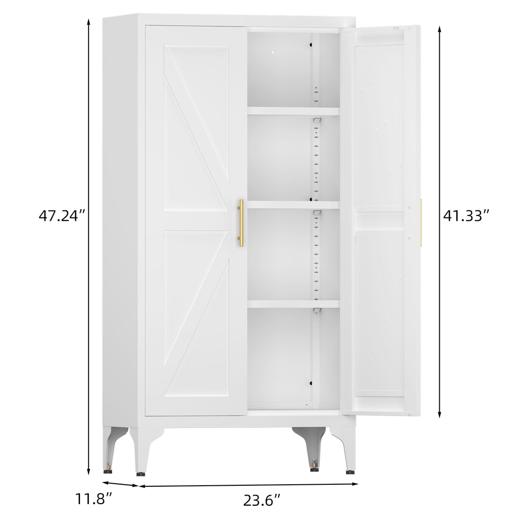 Gabinet de almacenamiento metálico de 2 puertas ajustable para despensa de la cocina, gabinete de despensa con estantes ajustables, todo de acero, para la cocina, el salón, el comedor y la oficina, blanco