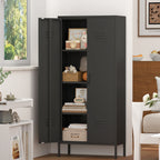 Gabinet de almacenamiento metálico alto negro con 2 puertas y estantes ajustables, gabinete multifuncional para oficina, cuarto de utilidades y garaje