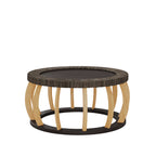 Mesa de Centro Redonda | Madera Sólida y Mimbre | Estilo Boho Vintage