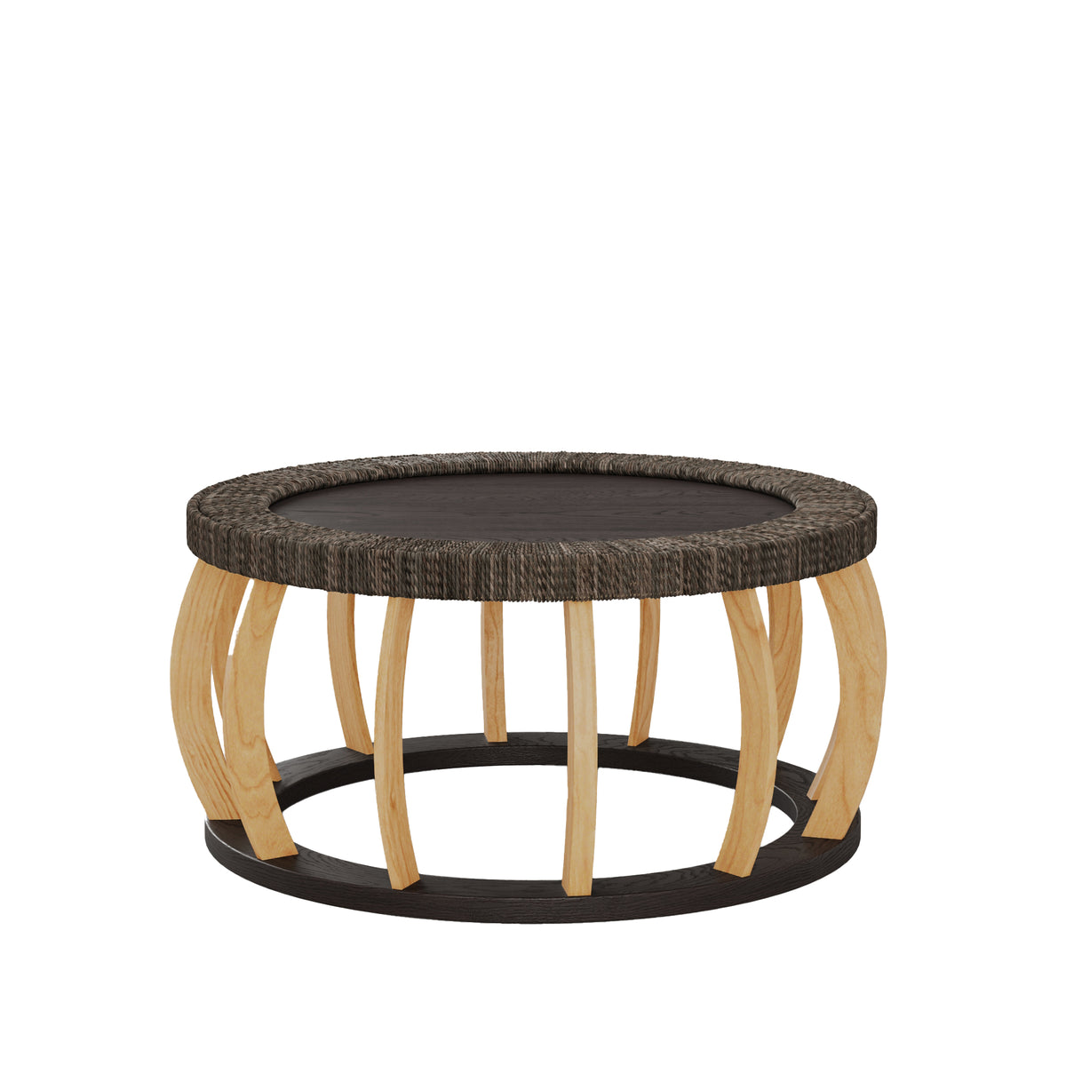 Mesa de Centro Redonda | Madera Sólida y Mimbre | Estilo Boho Vintage