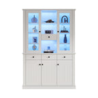 Vitrina N625P293053054055W) de 119,5*40*180cm, Vitrina de estantería con 4 cajones, Vitrinas con LED, Armario para el salón, Armario con 4 cajones y 5 puertas, Gran armario con 21 compartimientos de almacenamiento, MDF