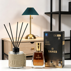 Premium 4-in-1 Men's Decor Set - Side Table + Pure Mikado + Saheb Perfume + Green Lamp