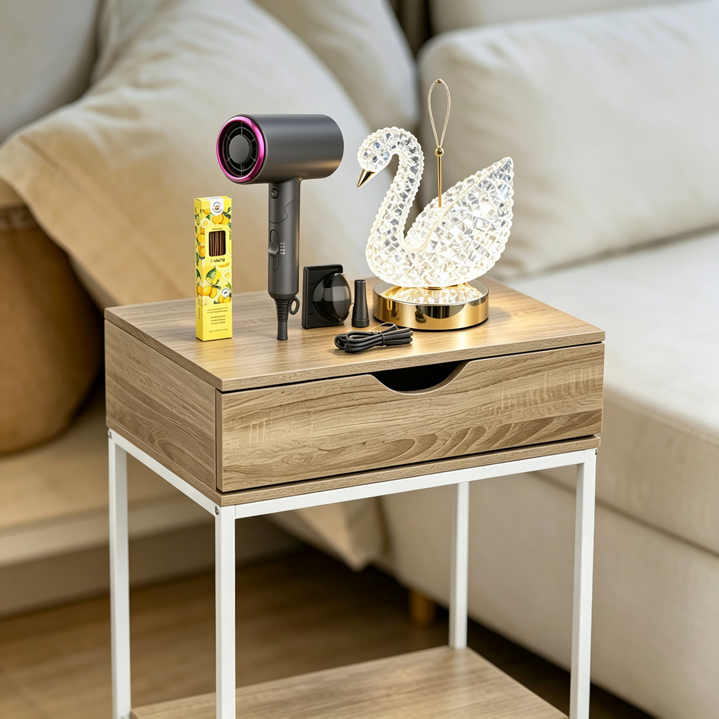 Premium 4-in-1 Feminine Decoration Set - Side Table + Lemon Diffuser + Ionic Hair Dryer + Swan Lamp