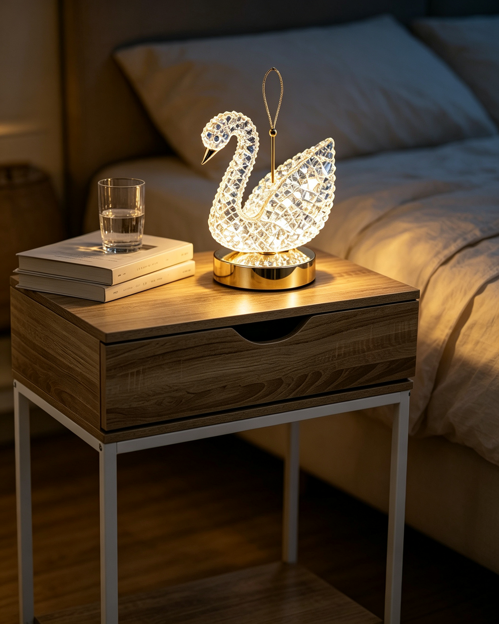 Premium 4-in-1 Feminine Decoration Set - Side Table + Lemon Diffuser + Ionic Hair Dryer + Swan Lamp
