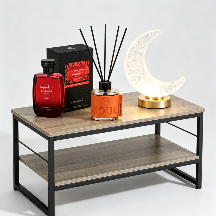Premium Oriental Decor Set 4 in 1 - Coffee Table + Fire Perfume + Mikado Soul + Moon Lamp