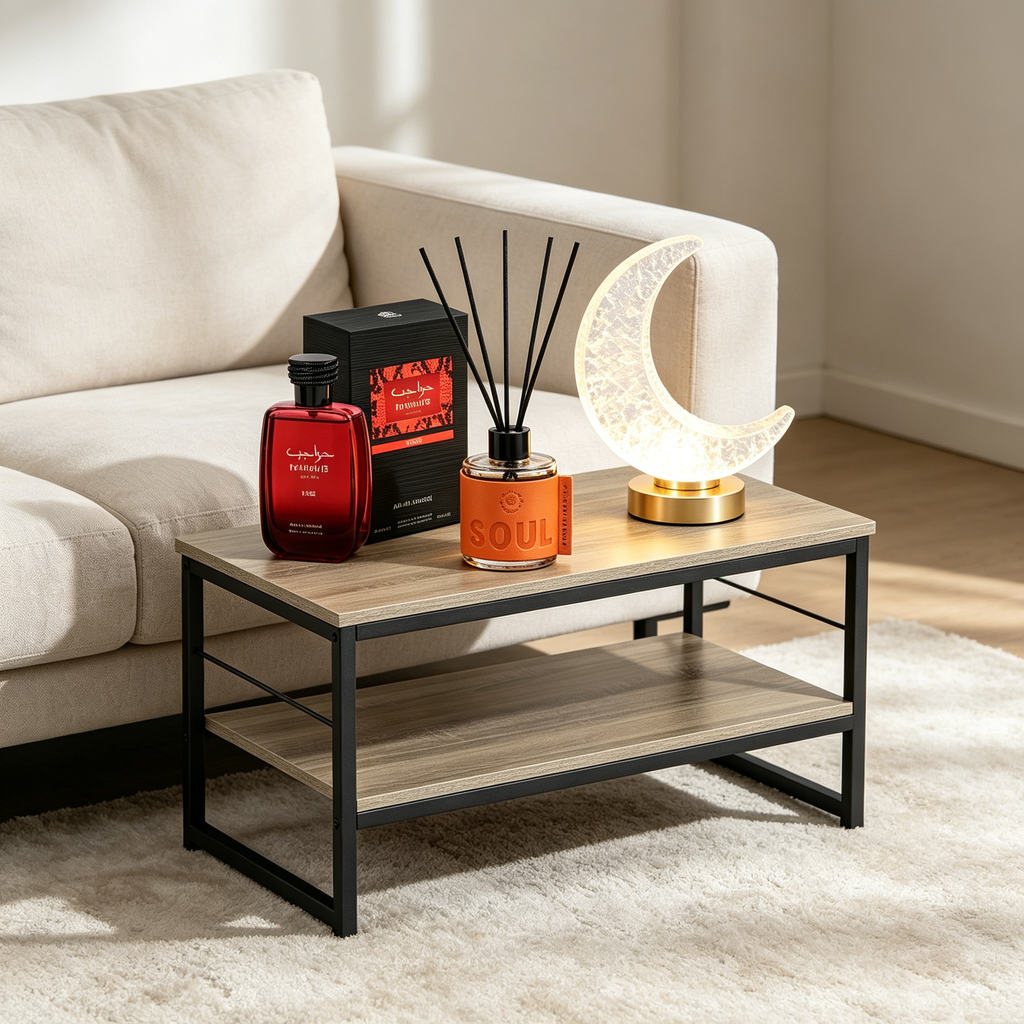 Premium Oriental Decor Set 4 in 1 - Coffee Table + Fire Perfume + Mikado Soul + Moon Lamp