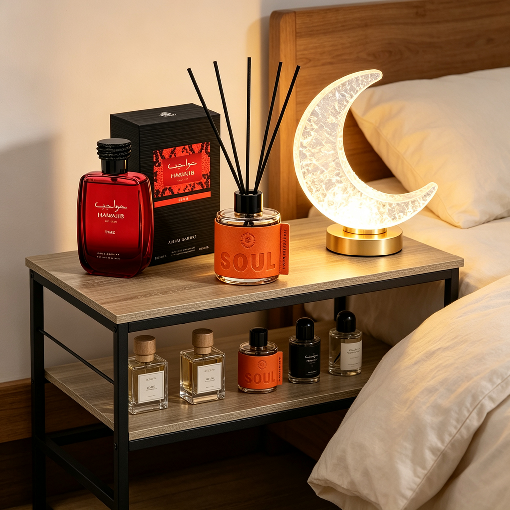 Premium Oriental Decor Set 4 in 1 - Coffee Table + Fire Perfume + Mikado Soul + Moon Lamp