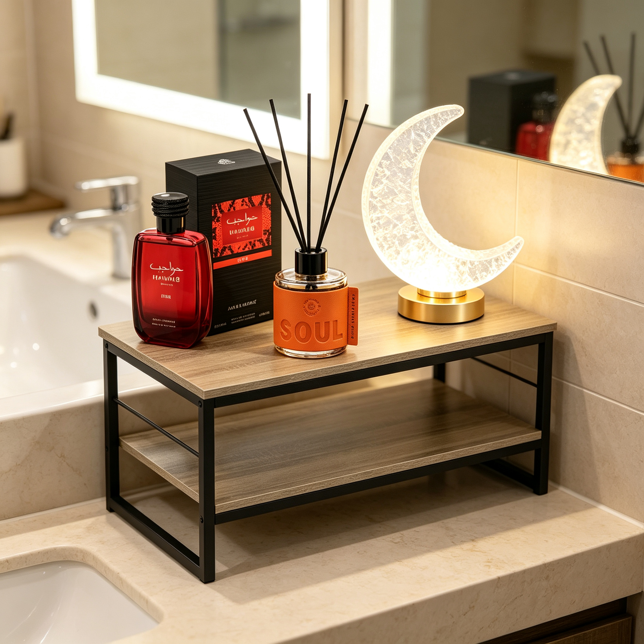 Premium Oriental Decor Set 4 in 1 - Coffee Table + Fire Perfume + Mikado Soul + Moon Lamp