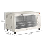 Miniforno de 9L con placa de hornear, rejilla de grill, 100 °C-230 °C, temperatura y tiempo de cocción ajustables, temporizador de 60 min, 750W, acero inoxidable, crema blanca