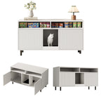 Katzentoiletten-Schrank/Katzenstreuwanne-Schrank con Alfombra de Cojín para Arena, Armario para Mascotas con Soporte, Sideboard/TV Stand para Mascotas, sin Baño para Gato, 120x50x66cm, Blanco