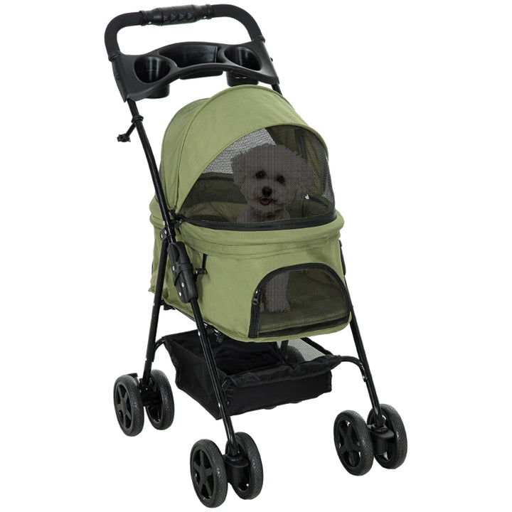 Cochecito para mascotas, plegable, 2 correas de seguridad, 2 porta-bebidas, 67 x 45 x 96 cm, Verde