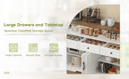 Buffet de 140 cm con espacio de almacenamiento, barra de café con 3 cajones, consola en estilo rústico con puertas, armarios con tablones de empotramiento, adecuado para la cocina, el salón, el vestíbulo, estilo rústico blanco/marrón