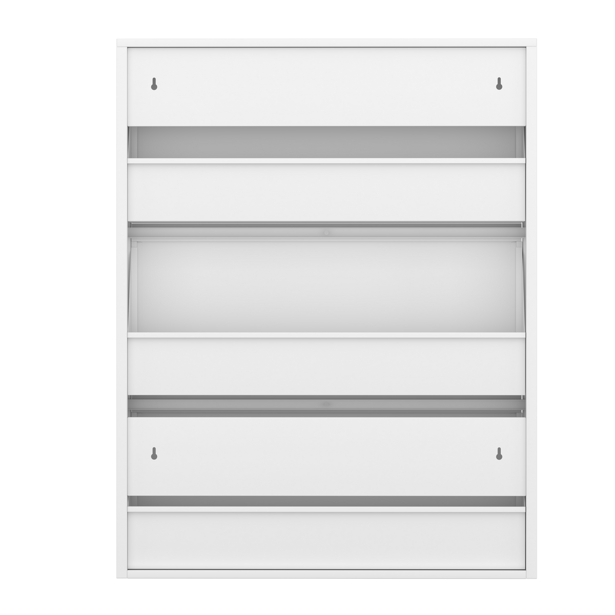 Gabinet de calzado de metal con 3 cajones volteables, organizador de calzado para la pared, estante de calzado escondido estrecho y delgado para el vestíbulo, blanco