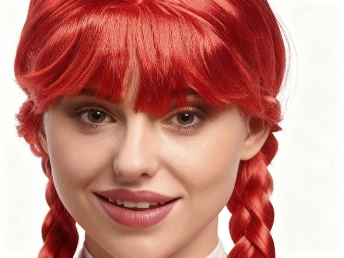 Peluca Roja Trenzas Dobles Halloween