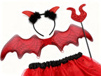 Conjunto Halloween Cuernos Murciélago Rojo 4 Piezas
