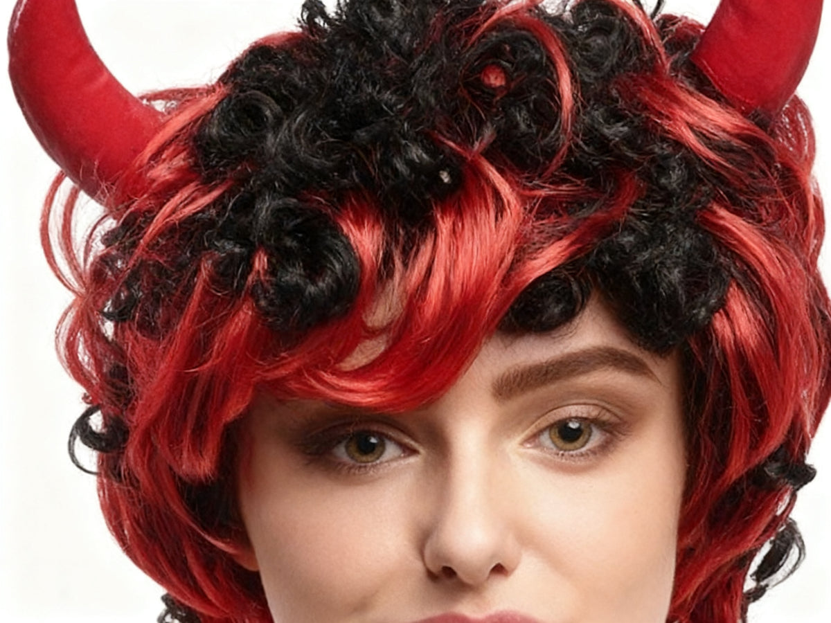 Peluca de Halloween Roja con Cuernos