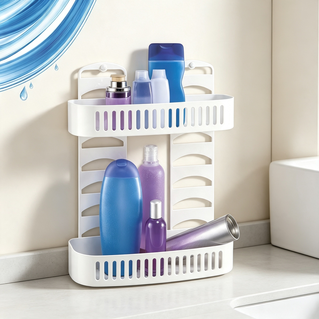 Estantería de Baño 2 Niveles | Organizador de Ducha Blanco | Sin Taladro | Plástico Resistente al Agua