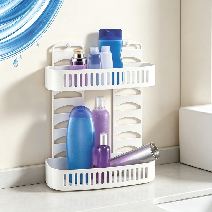 Estantería de Baño 2 Niveles | Organizador de Ducha Blanco | Sin Taladro | Plástico Resistente al Agua
