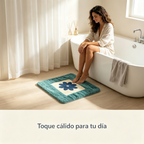 Alfombra de Baño Antideslizante | Diseño Floral Azul y Verde | Suave, Absorbente y Lavable a Máquina