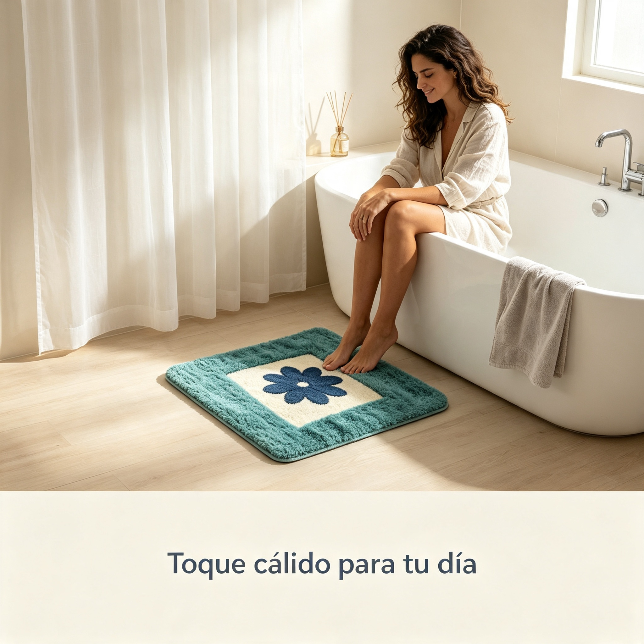Alfombra de Baño Antideslizante | Diseño Floral Azul y Verde | Suave, Absorbente y Lavable a Máquina