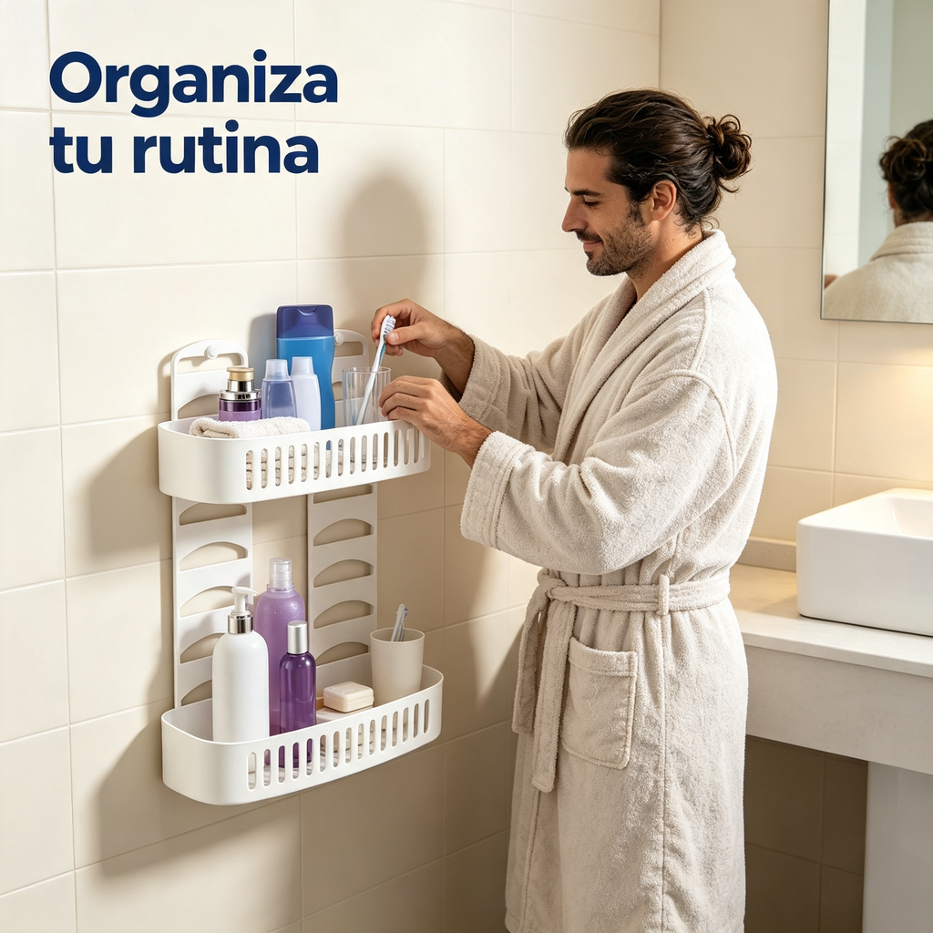 Estantería de Baño 2 Niveles | Organizador de Ducha Blanco | Sin Taladro | Plástico Resistente al Agua