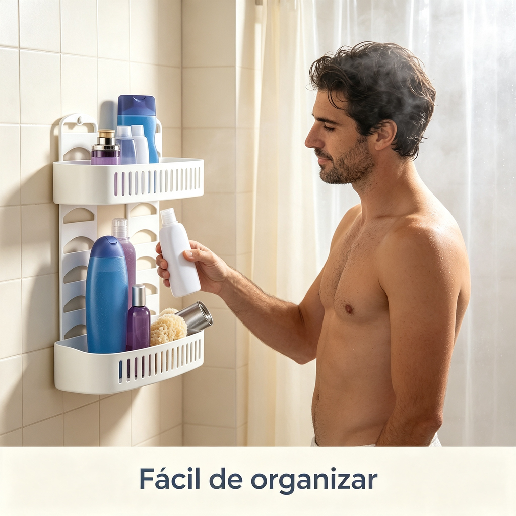 Estantería de Baño 2 Niveles | Organizador de Ducha Blanco | Sin Taladro | Plástico Resistente al Agua
